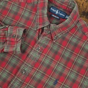Polo Ralph Lauren Men's Long Sleeve Button Down Red Green Tartan Plaid Men's M